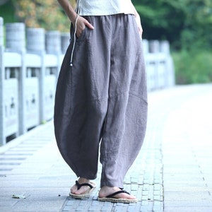 Women linen pants Linen wide leg pants Linen casual pants Pure linen trousers Harem pants Plus size clothing custom loose long pants B33