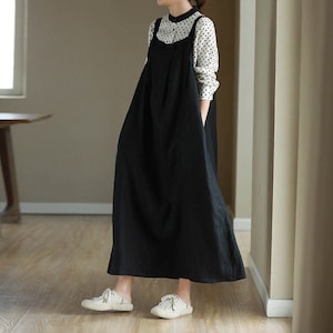 Vestido de lino de mujer vestido sin mangas vestido de talla grande con bolsillos maxi vestido casual vestido suelto ropa de lino Vintage vestido suave F25