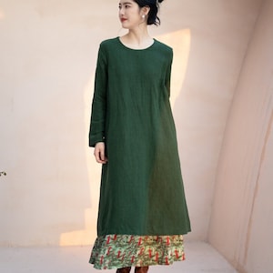 Wonen Linen Dress Lounge Wear Casual Clothing Summer Soft Casual Loose Tunics Long Sleeves Robes Midi Dresses Customized Plus Size Dress