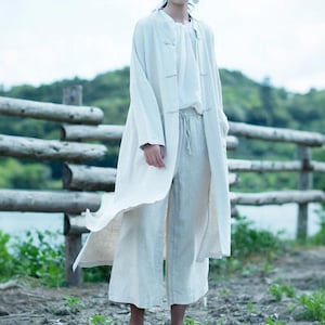 Ropa de lino para mujer, cárdigan de lino, abrigo de lino, abrigo largo de lino, vestido maxi de primavera y verano, túnica informal holgada, ropa de talla grande F229