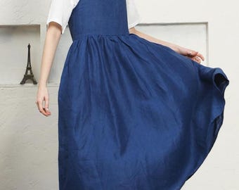 Women linen strap dress summer linen cami dress linen slip dress sleeveless oversized custom boho linen midi dress 100% linen sundress F132