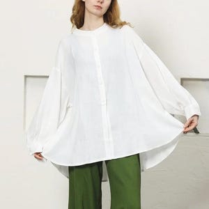 Blusas holgadas de manga larga 100 % lino para mujer, blusas informales de corte relajado para primavera y otoño, camisas de lino para mujer, ropa hecha a mano de talla grande N321