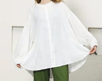 Women's 100% Linen Long Sleeves Tops Loose Casual Blouses Spring Fall Relaxed Fit Linen Shirt For Women Plus Size Handmade Clothing N321