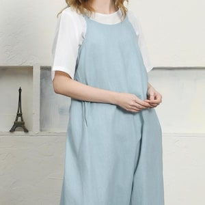 women pure linen dress, strap dress, sleeveless maxi dress, linen sundress, oversized long dress, linen boho dress plus size clothing F322