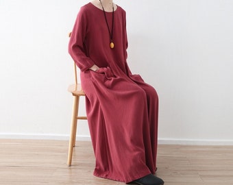 Women loose dress,cotton dress with pockets,minimalist dress,Autumn dress,maxi dresses for women,handmade custom clothing,linen dress, F462