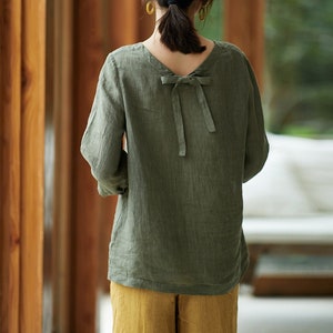 Women tops linen top long sleeves top loose casual tops linen blouse lady shirt linen shirt simple shirt 100% linen plus size clothing F67