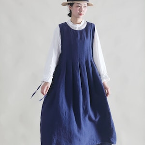 Women Linen Dress Sleeveless Pure Linen Dress Loose Linen Clothing Soft Casual Plus Size Midi Dress Handmade Customized Tank Sundress F16