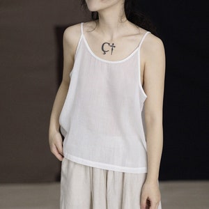 Tops de lino para mujer, camiseta sin mangas suelta, top camisola, top sin mangas slip de lino, top de lino sin mangas, top de verano minimalista, ropa 100% lino N103