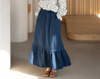 Women‘s linen skirt, plus size skirts, summer spring vintage 1950s ruffles maxi skirts, linen long skirt, custom elastic waist skirt F546