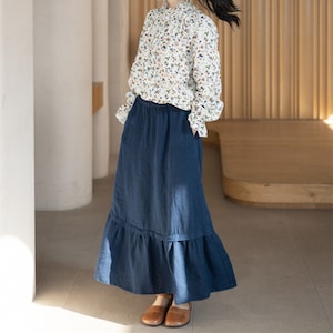 Women‘s linen skirt, plus size skirts, summer spring vintage 1950s ruffles maxi skirts, linen long skirt, custom elastic waist skirt F546