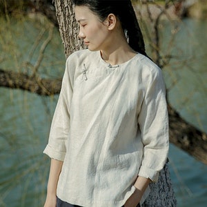 Linen tops for women vintage shirt linen clothing linen blouses half sleeve crop top plus size clothing boho spring  linen clothing F431