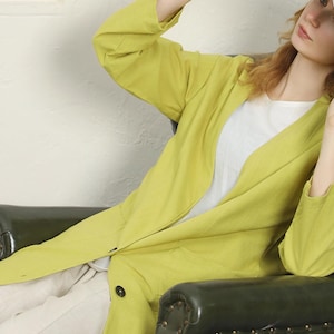 Abrigo de lino y algodón para mujer, chaqueta de manga larga, chaqueta de longitud media, cárdigan informal holgado de primavera, camisas de gran tamaño, ropa hecha a mano personalizada N310