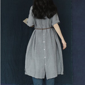 Women's linen dress, Linen home wear, short sleeves long dress, plus size clothing, linen maxi dress with pockets, Loose midi dress boho F20 image 8