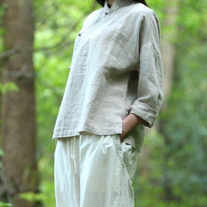 Hauts en lin pour femmes chemise vintage en lin vêtements en lin blouses en lin haut à manches longues grande taille vêtements boho vêtements en lin pur F35 image 2