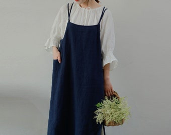 Women's dresses casual linen dress with pockets plus size clothing sleeveless vintage dress 100% linen custom dress slip summer dress F149