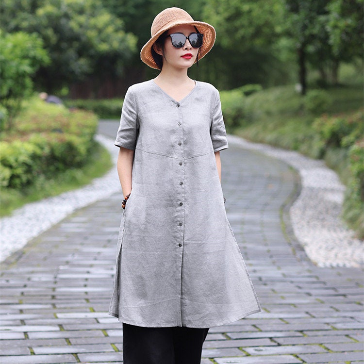 Linen Dress for Women,short Sleeves Dress,loose Linen Dress