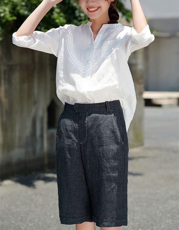 Long Blouses For Women Cotton Womens Plus Size Linen Button Down Shirts ...
