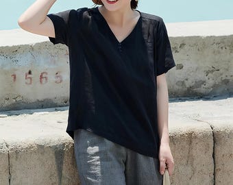 Women's Linen blouses Loose Linen tops pure linen shirts linen clothing plus size clothing white linen tops wide linen top for women  F172