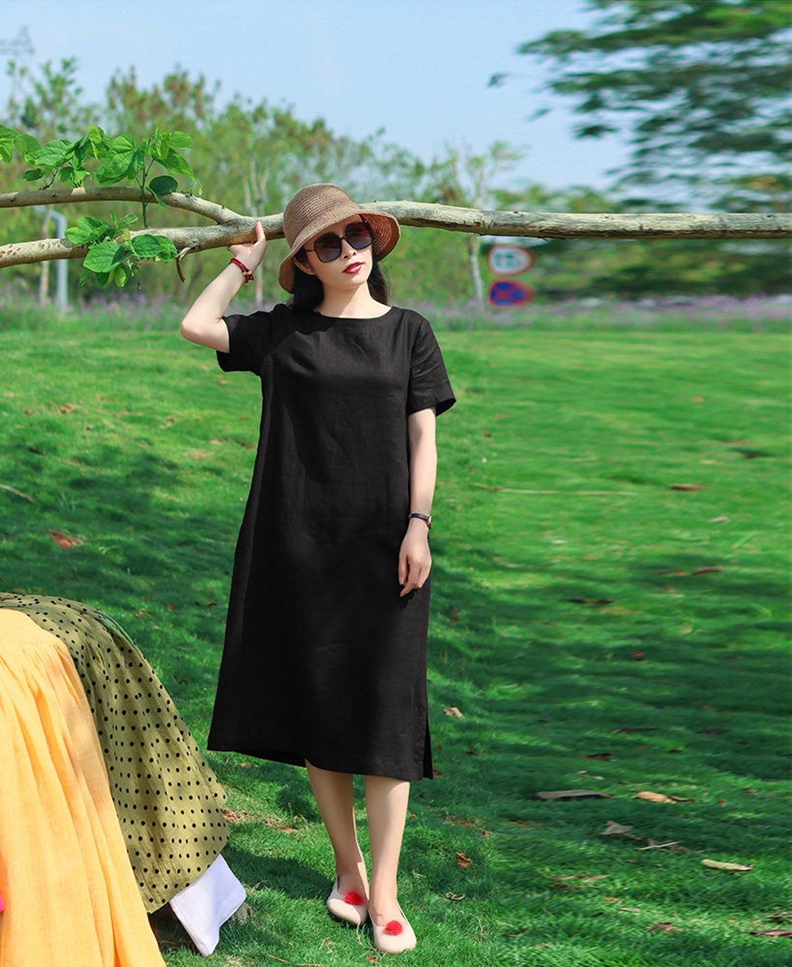 Women Linen Dresses Loose Short Sleeves Linen Tunic Dress Etsy