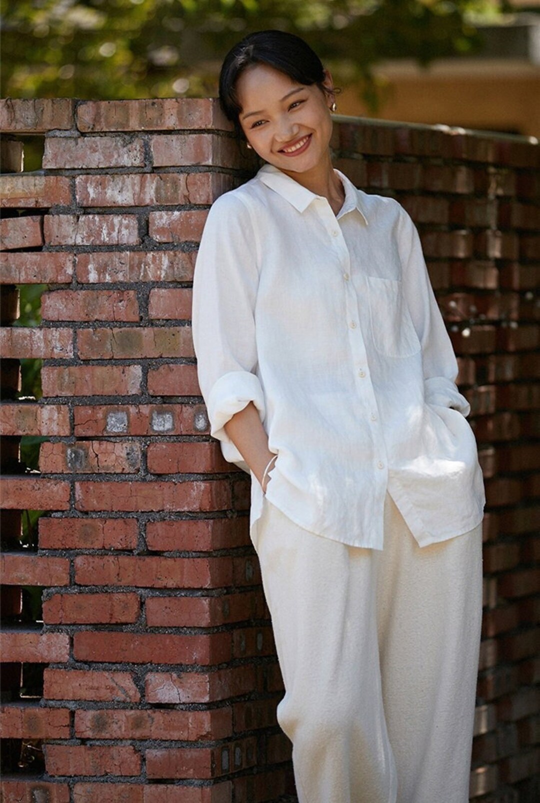 トップス CONSISTER STRAW YARN LINEN SHIRT Yarn-Dyed Handkerchief Organic Linen Shirt | EILEEN FISHER