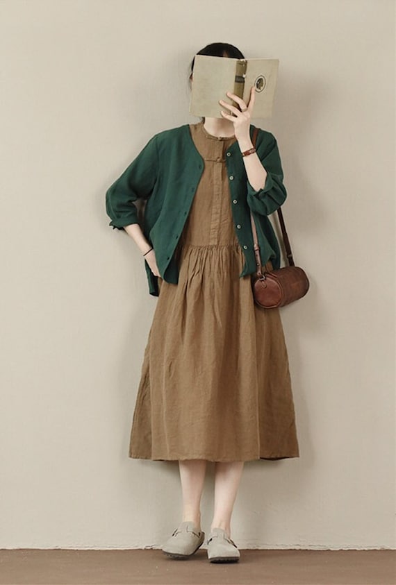 Women linen coat linen tunic tops linen shirts loose casual soft custom handmade linen cardigan plus size top boho oversized clothing F340