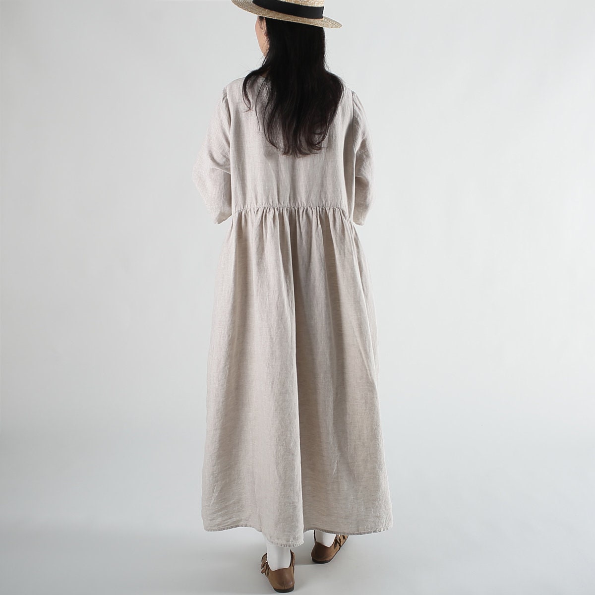 chinese dress ladies WOMEN'S LINEN DRESS 3/4 SLEEVE  Simply Grey