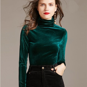 トップス WAVE SWITCHING VELOUR TOP Fall Winter Warm Velvet Top for Women, Long Sleeves Crop Top