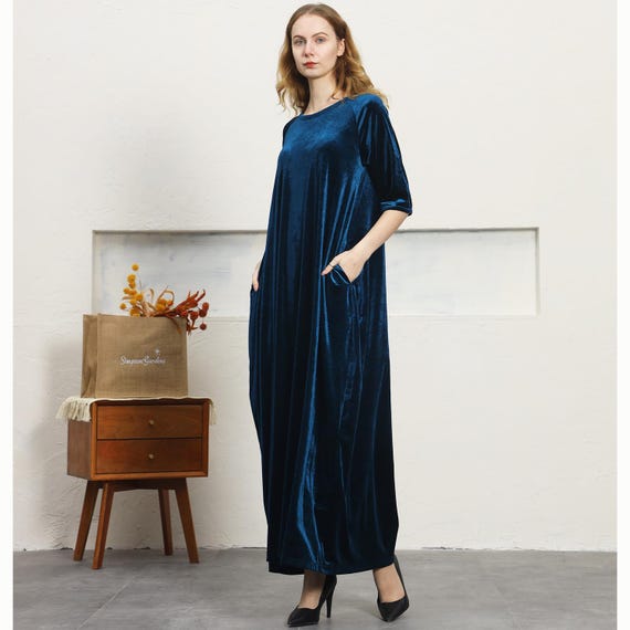 Velvet Maxi Dress, Kaftan Dress, Half Sleeve Long Dress, Winter Warm Dress, Wedding Guest Dress, Party Gown, Loose Fit Evening Dress A30-1