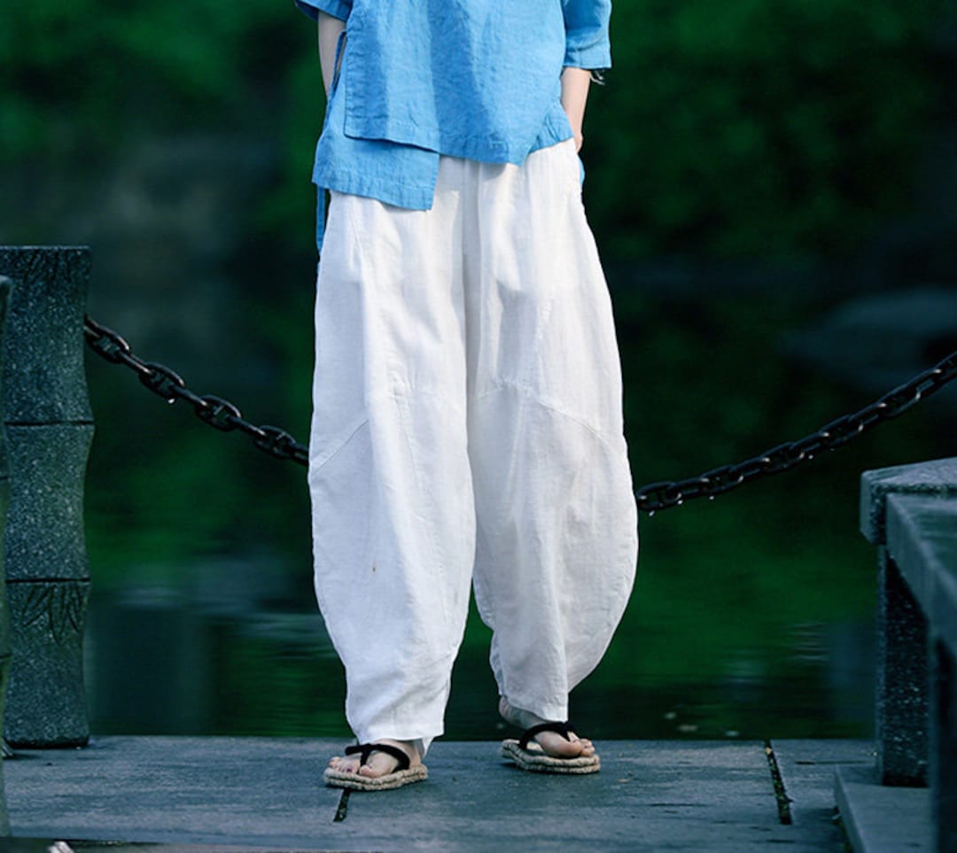 Women Linen Pants Harem Pants Wide Leg Pants Casual Maxi