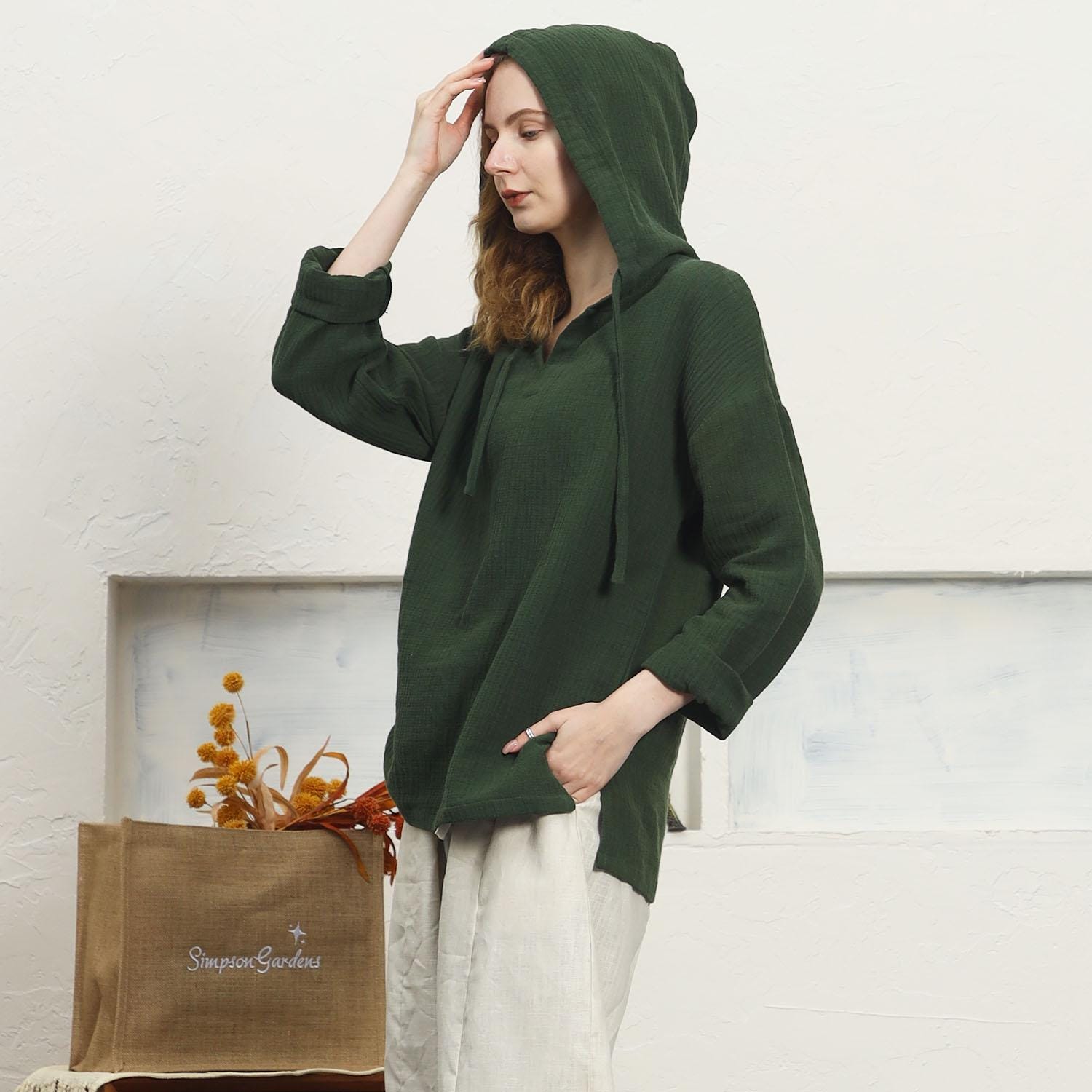 Jhsnjnr Camicia da Donna Oversize, in Flanella, con Cappuccio, con Scollo a V, a Maniche Lunghe, a Quadretti, Colore: Rosa., S