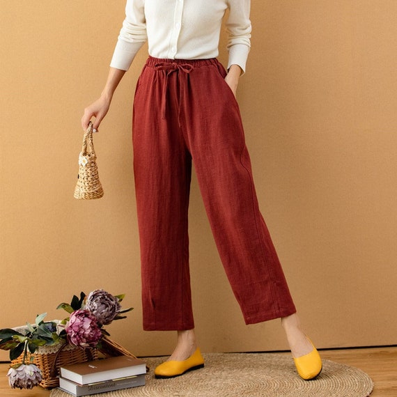 Women Loose Fitting Linen Pants Elastic High Palazzo Trousers for Women UK  Summer Solid Colour Cotton Linen Trousers With Pockets High Waisted Wide  Leg Pants Casual Lounge Straight Joggers - Walmart.com