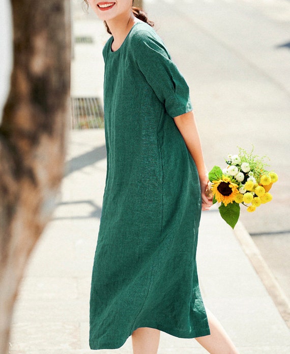 Linen Dress With Pocket Plus Size Clothing for Women Casual Loose