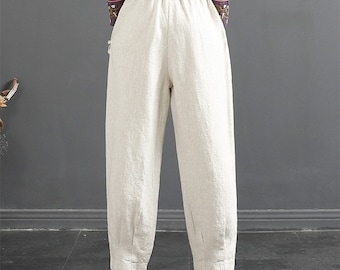 Linen Pants With Pockets、pure Linen Trousers for Women