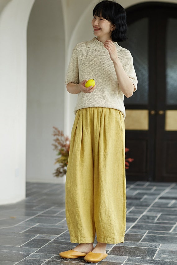 Linen Pants With Pockets, Linen Trousers for Women, Fall Elastic 