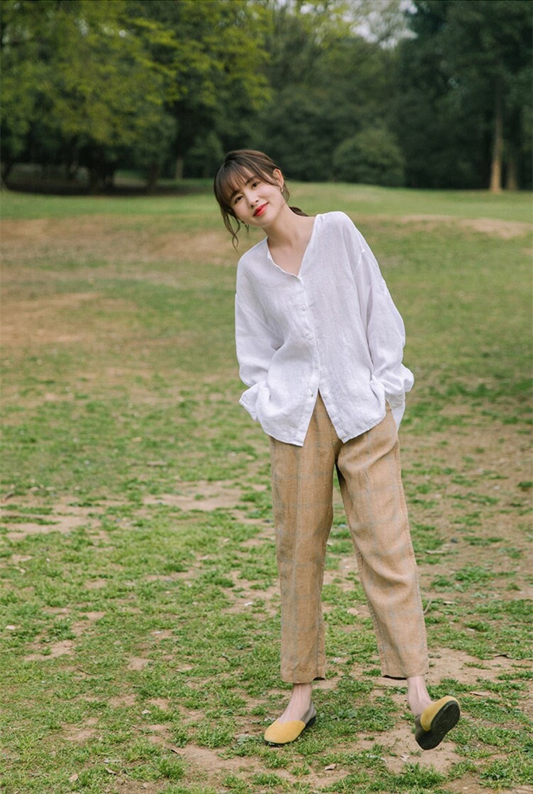 トップス deformation linen shirt Linen Shirts for Women Linen Tunic Tops Spring Summer Custom
