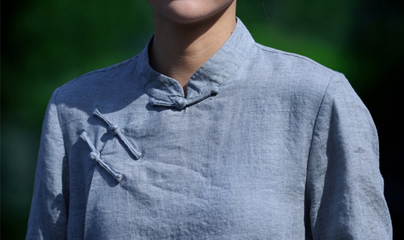 Hauts en lin pour femmes, chemise en lin à manches longues printemps été, chemisiers en lin, vêtements en lin, haut grande taille surdimensionné, tunique en lin bohème chinoise N7 image 8
