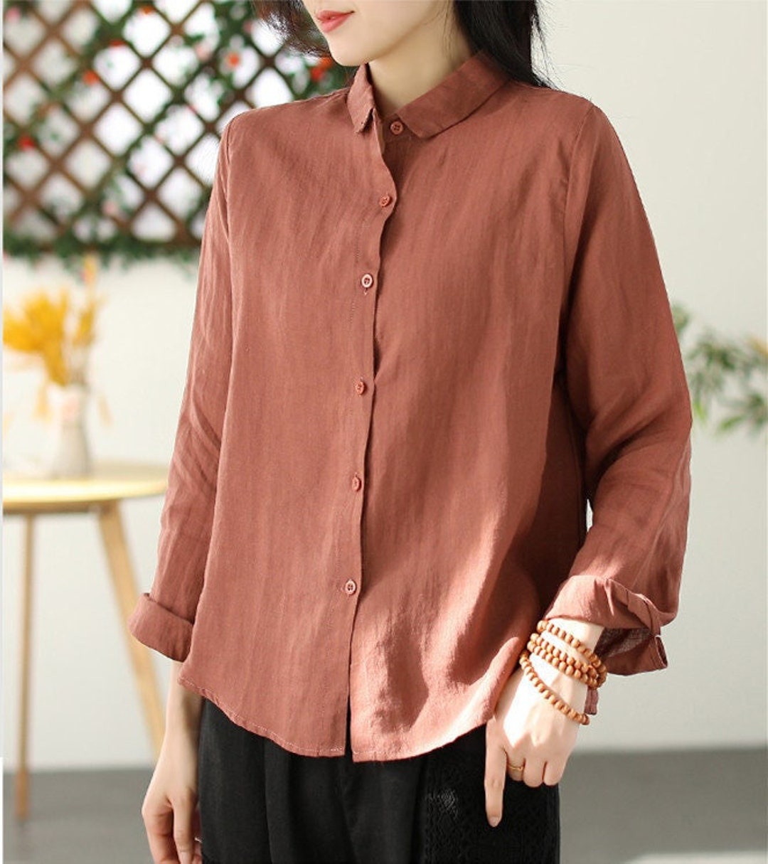 Women's Stand Collar Linen Tops 2025 Trendy Solid Short