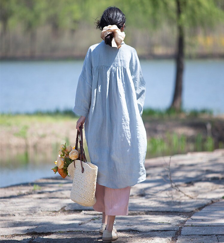 Linen Long Shirt Loose Fit Women Linen Shirt Dress Summer