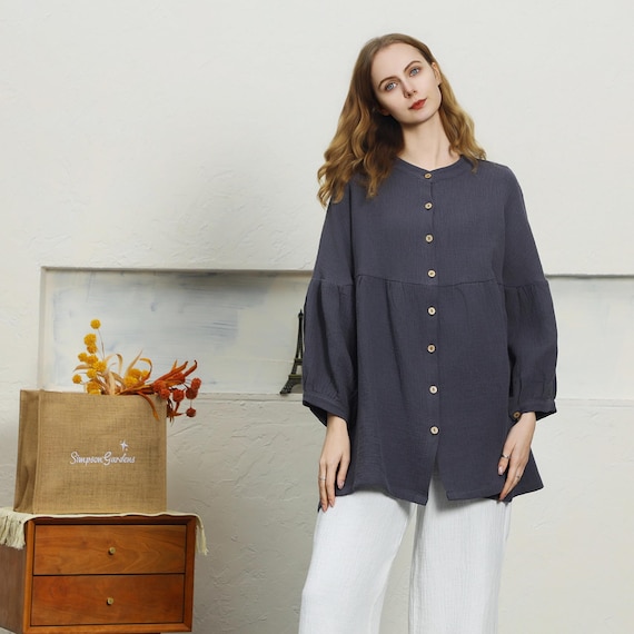 Tunics jacket Warm thick cotton shirts Long Sleeves coat buttons top Bubble Sleeve Blouse Custom Oversized tops Plus size clothing F91-h