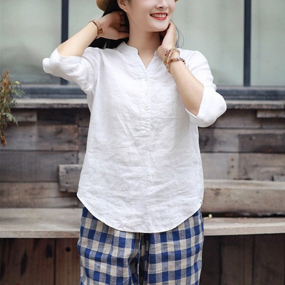 トップス CARLA Lady linen like tops Cross Orange Linen Top – Amanda Laird Cherry
