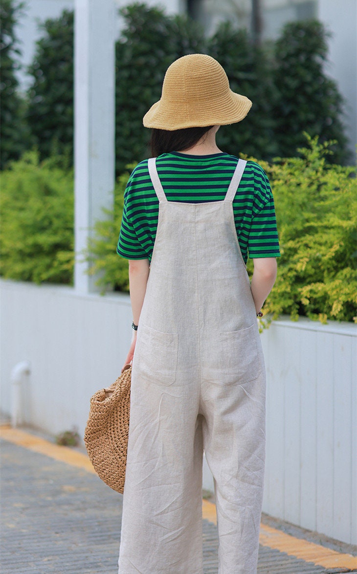 Womens Linen Overalls Loose Fit Linen Jumpsuits Women Casual Etsy