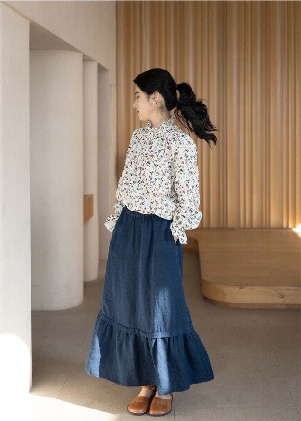 MADISON BLUE LINEN MAXI SKIRT 00 ベージュ Women's Linen Skirt, Plus Size Skirts, Summer Spring Vintage