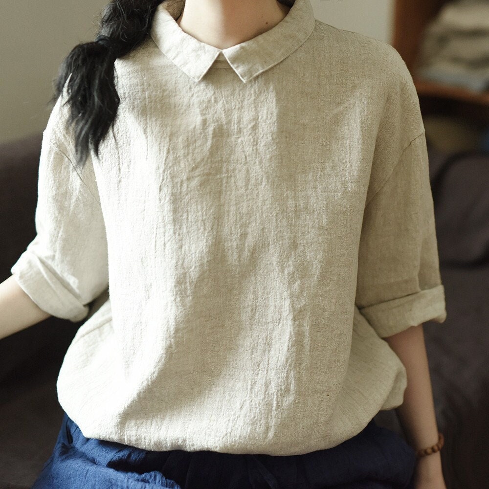 Pure Linen Tops for Women Long Sleeves Linen Shirt Tunic Top Linen ...