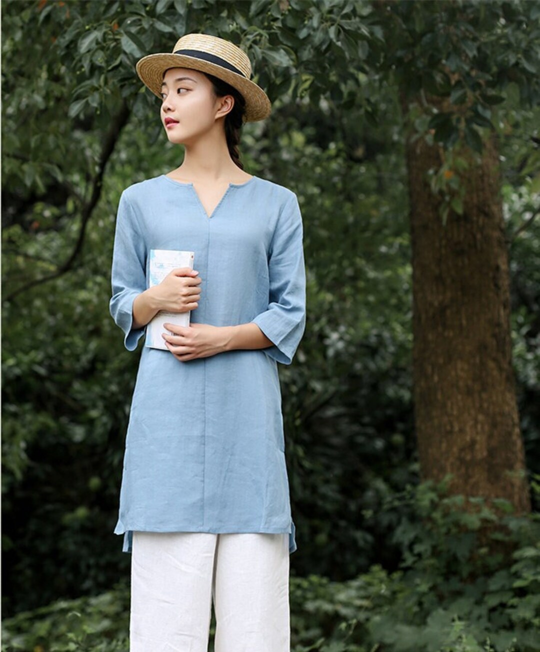 Women's Linen Tunic Top Loose Linen Top Linen Long Etsy
