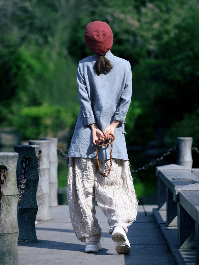 Hauts en lin pour femmes, chemise en lin à manches longues printemps été, chemisiers en lin, vêtements en lin, haut grande taille surdimensionné, tunique en lin bohème chinoise N7 image 7