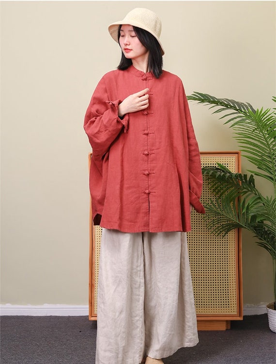 トップス 90s Byblos Pure Linen Pullover Shirt 44 Women's Linen Shirt, Pure Linen Tops, Loose Vintage Coats