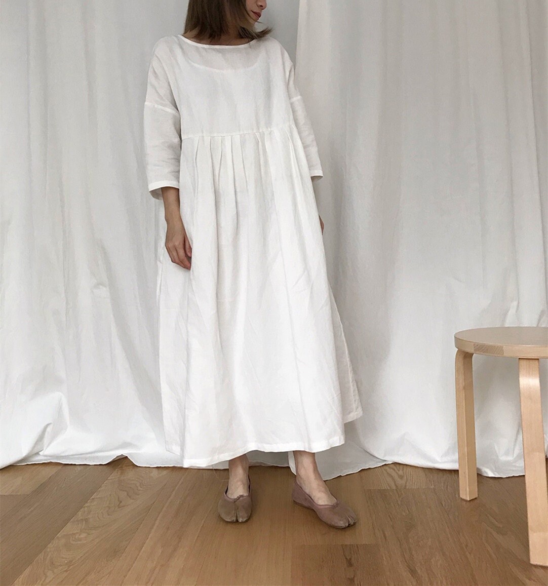 Linen Maxi Dress Handmade Long Sleeves Linen Dress Custom | Etsy