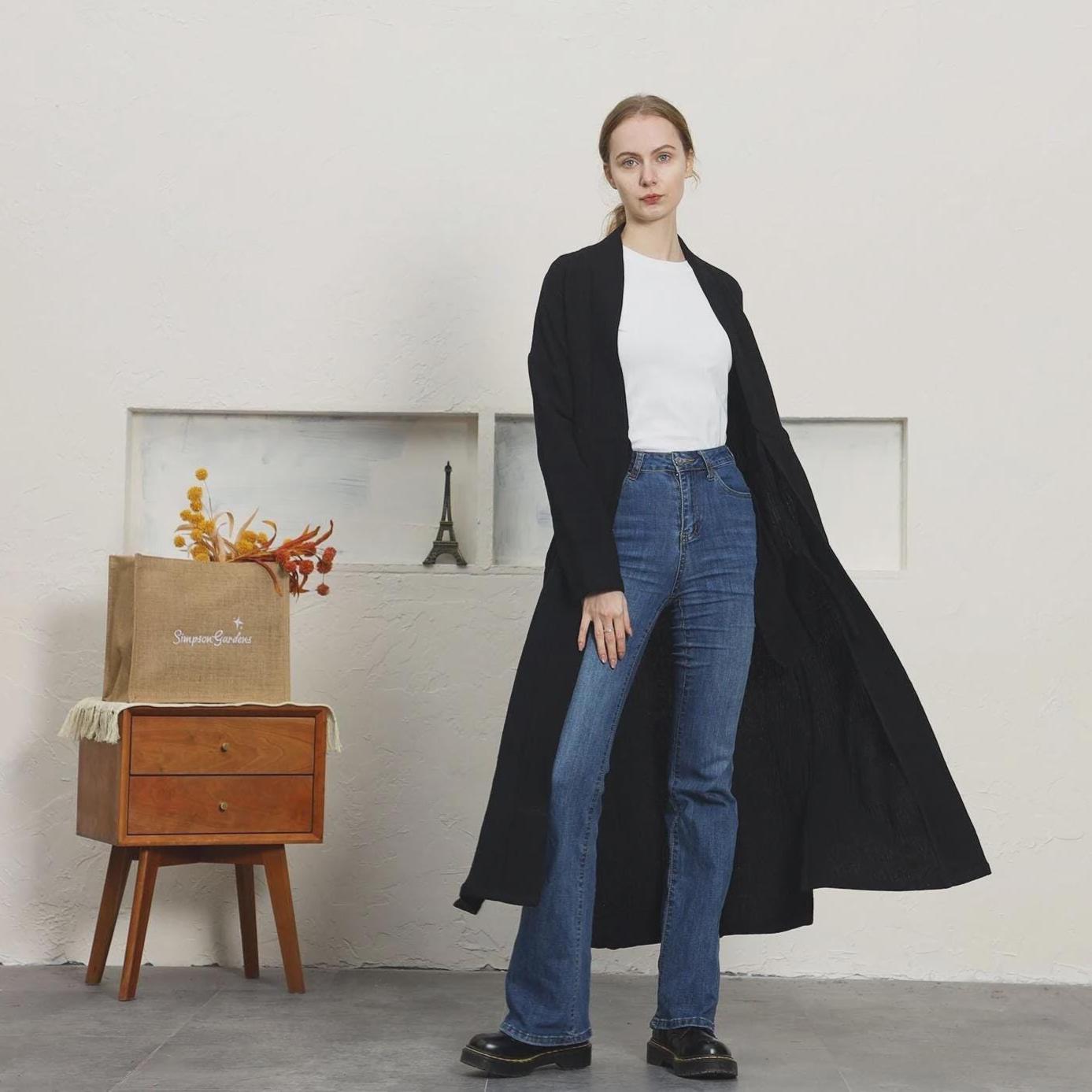 Spring Cotton Linen coat Linen cardigan for women Linen duster Heavy weight cotton coat Long sleeve jacket Custom Plus Size dresses F173