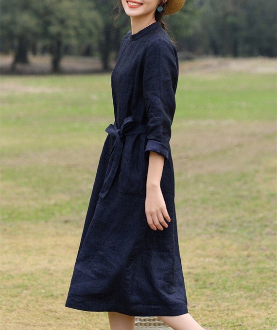 navy linen dress australia Jolie Linen Maxi Dress Montaigne Paris