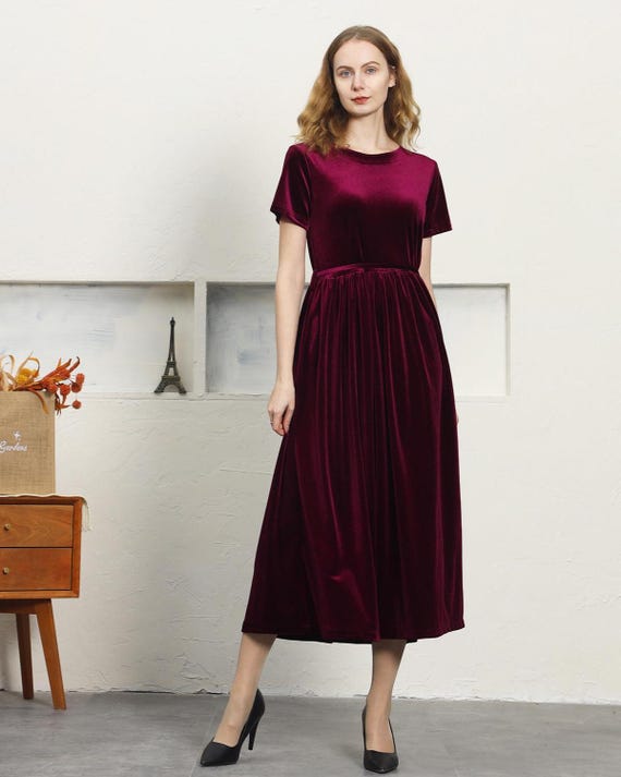 burgundy half sleeve dress Short Sleeves Loose Fit Velvet Dress, Fall Winter Midi for Women, Evening Party Dress, Plus Size Dress With Belt, A74 Style:EP00461BD Crew Neck EMBELLISHMENT_Lace The Ultimate Guide to